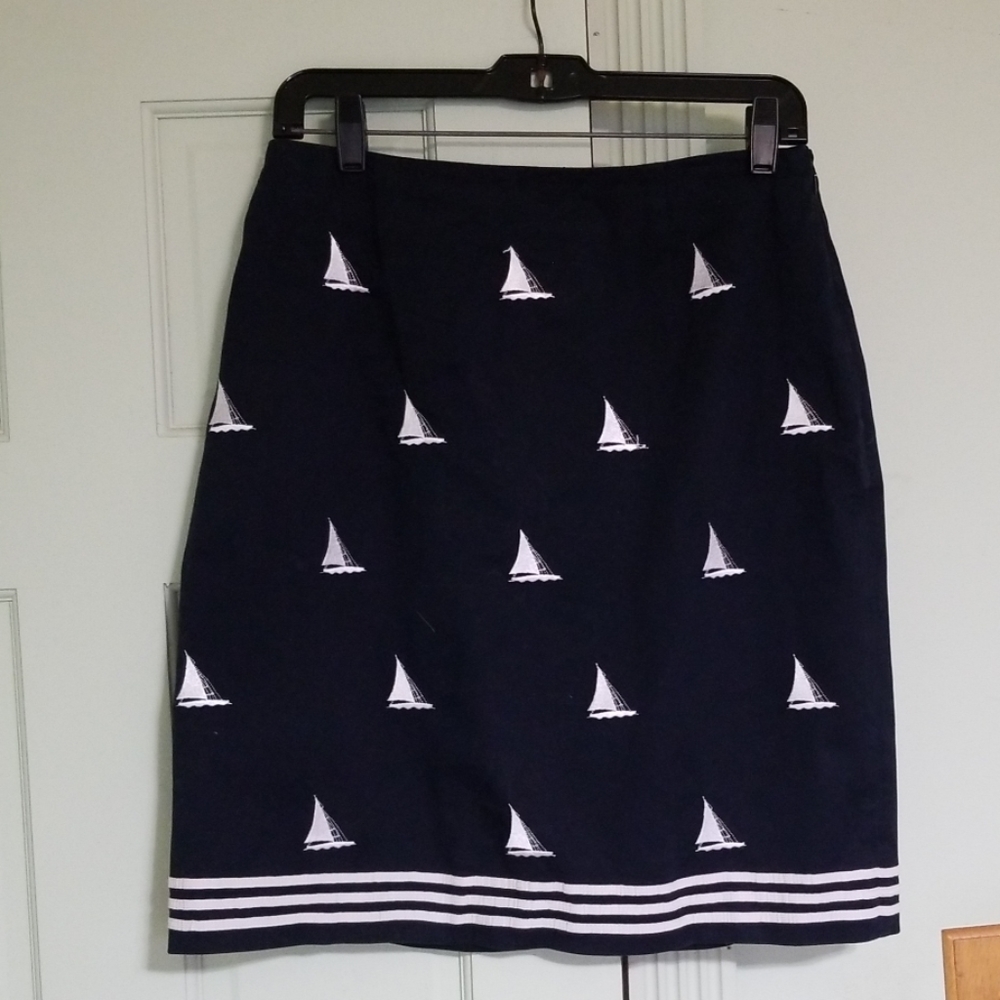 Talbots navy sailboat print skirt